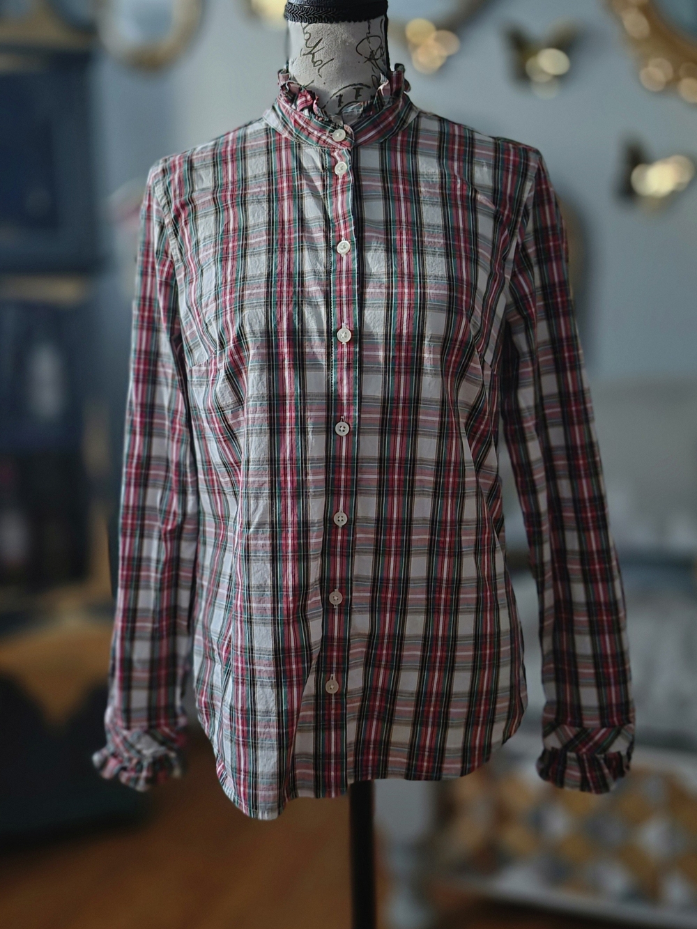 J. Crew Coastal Cowgirl Plaid Ruffle-Collar Button-Down XS